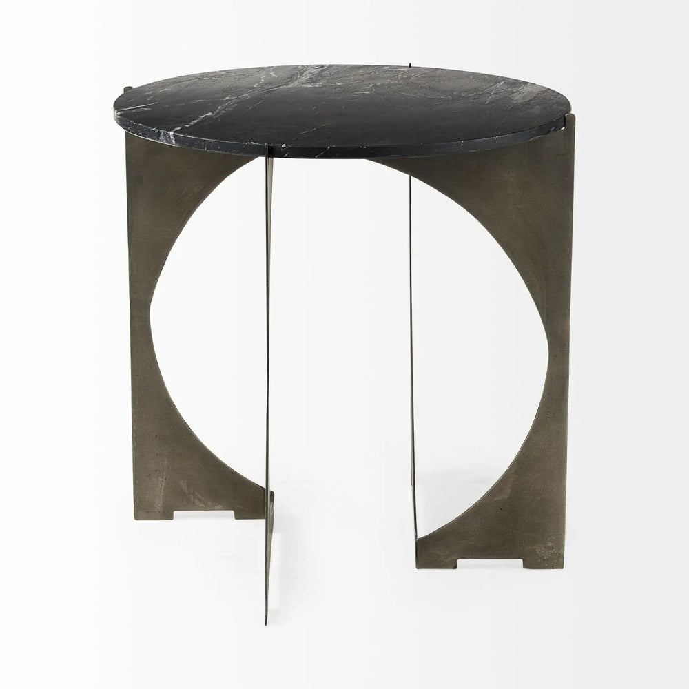 20" Black Marble Round End Table - Homeroots - Flyclothing LLC