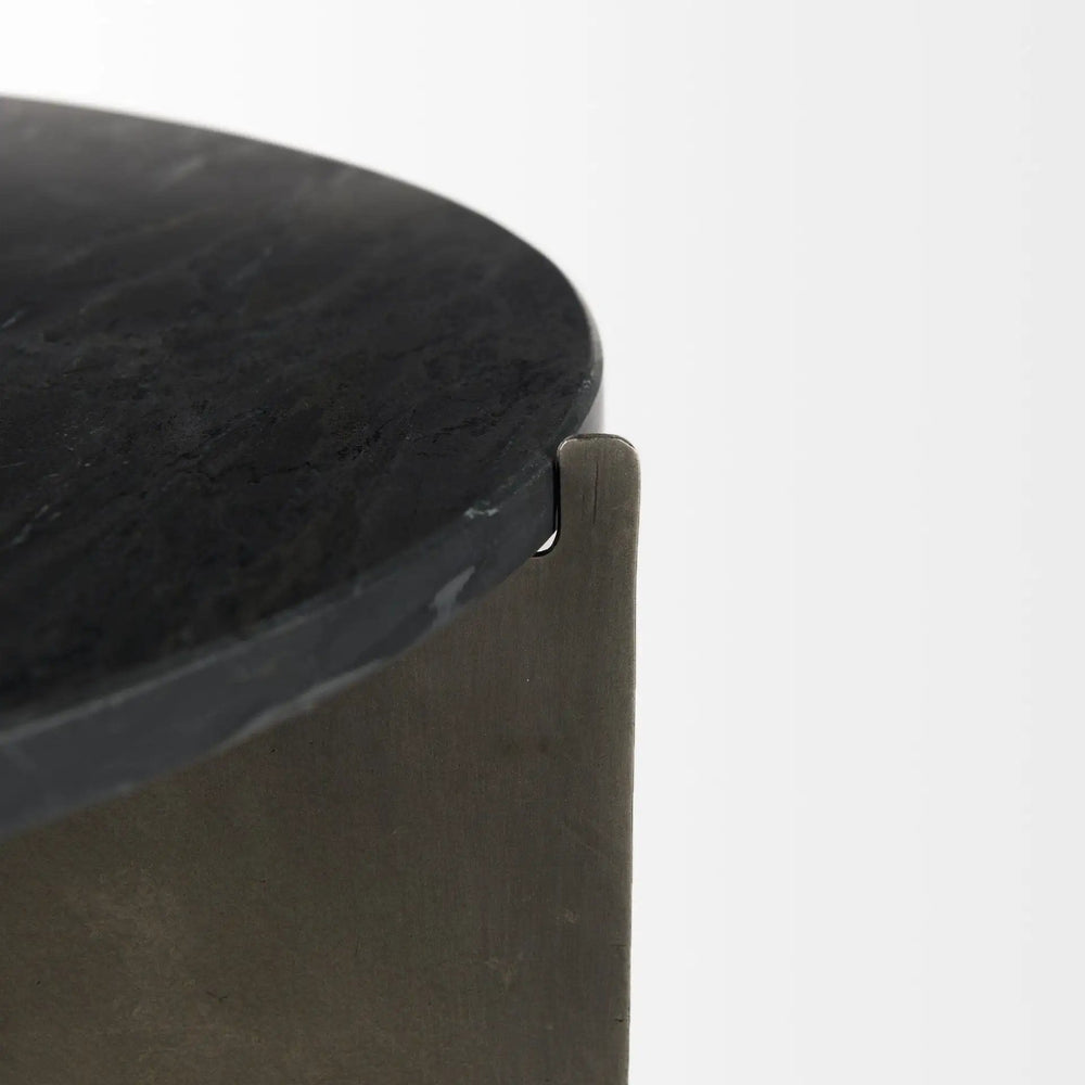 20" Black Marble Round End Table - Homeroots - Flyclothing LLC