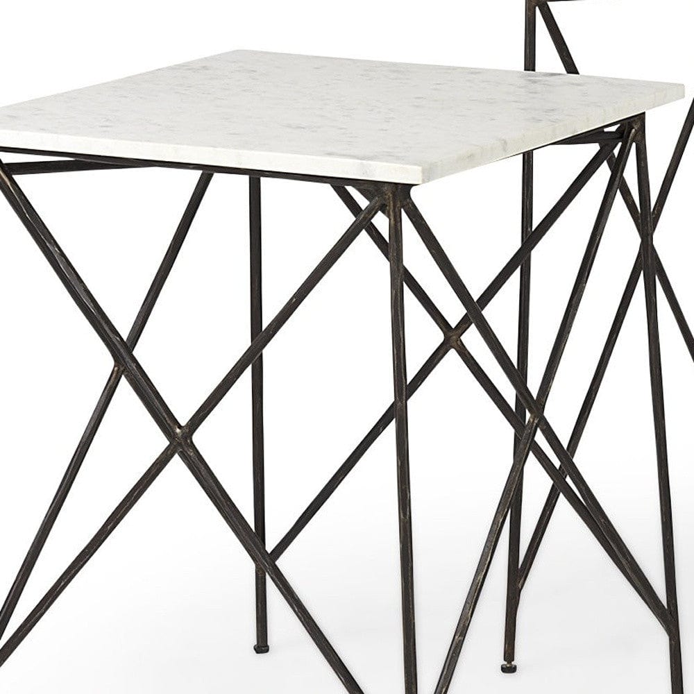 24" Bronze And White Marble Square End Table - Homeroots