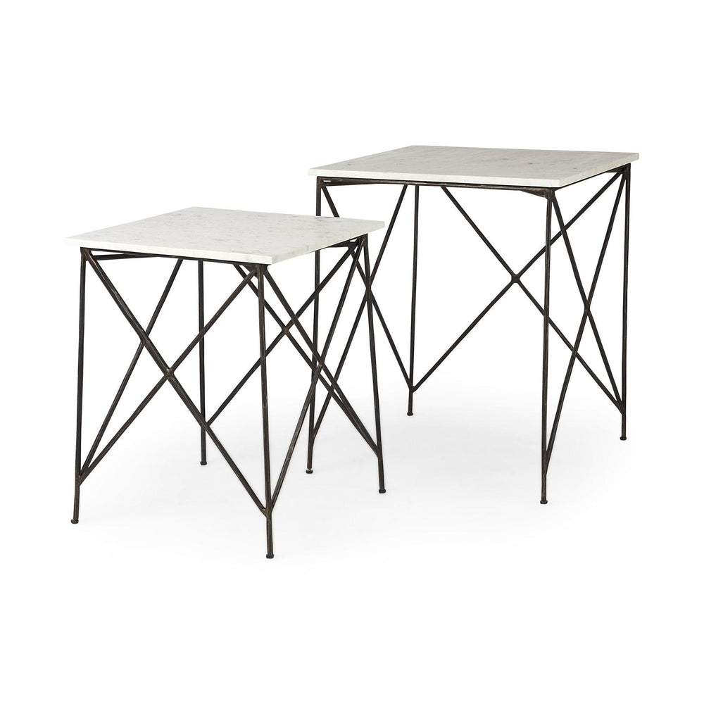 24" Bronze And White Marble Square End Table - Homeroots
