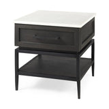 22" Black And White Marble Square End Table With Drawer And Shelf - Homeroots