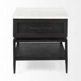 22" Black And White Marble Square End Table With Drawer And Shelf - Homeroots