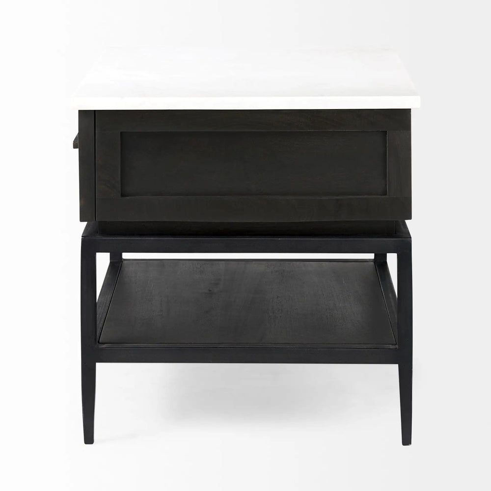 22" Black And White Marble Square End Table With Drawer And Shelf - Homeroots