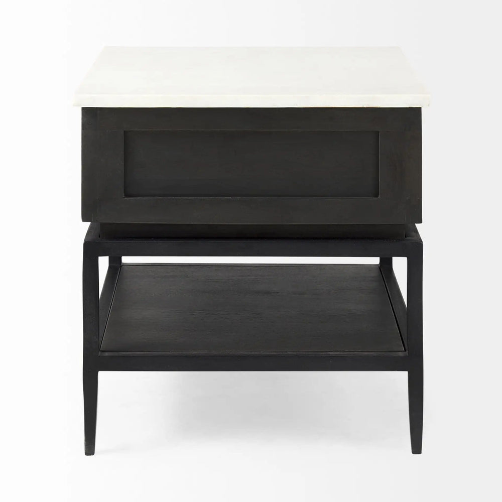 22" Black And White Marble Square End Table With Drawer And Shelf - Homeroots