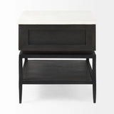 22" Black And White Marble Square End Table With Drawer And Shelf - Homeroots