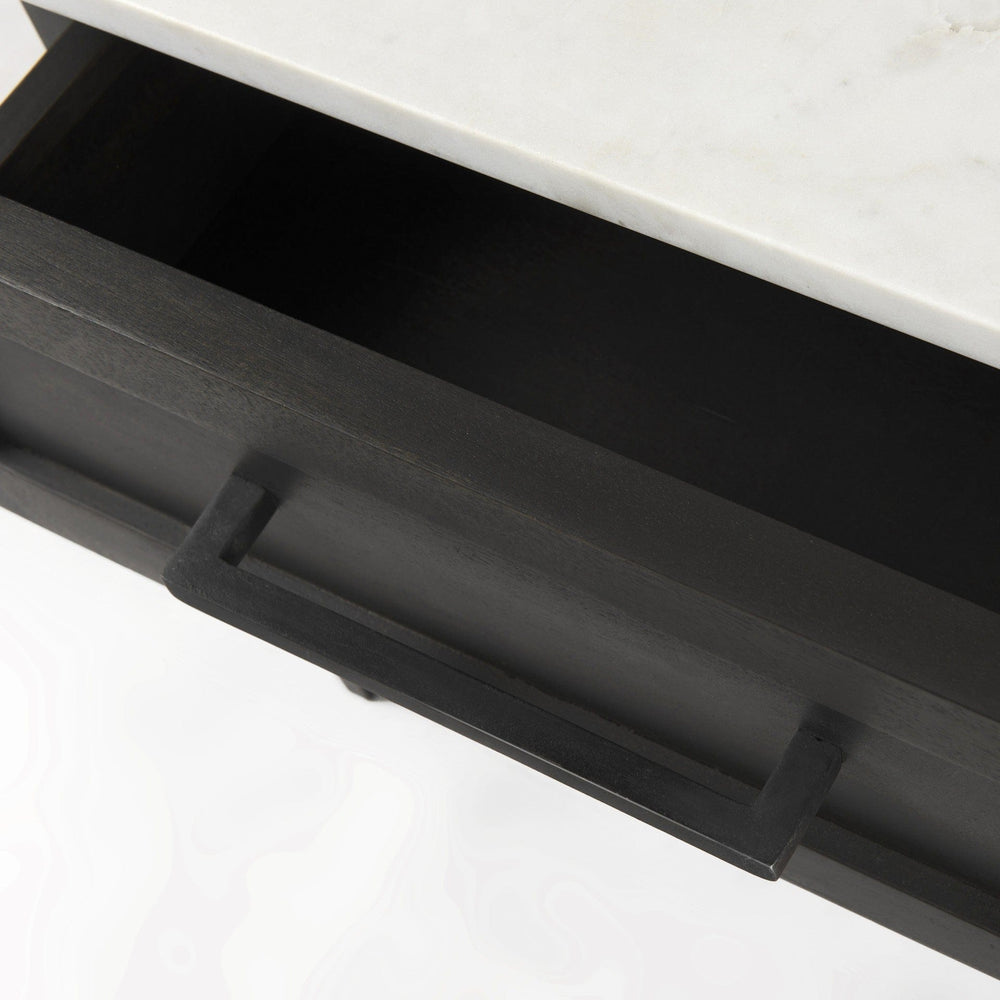 22" Black And White Marble Square End Table With Drawer And Shelf - Homeroots