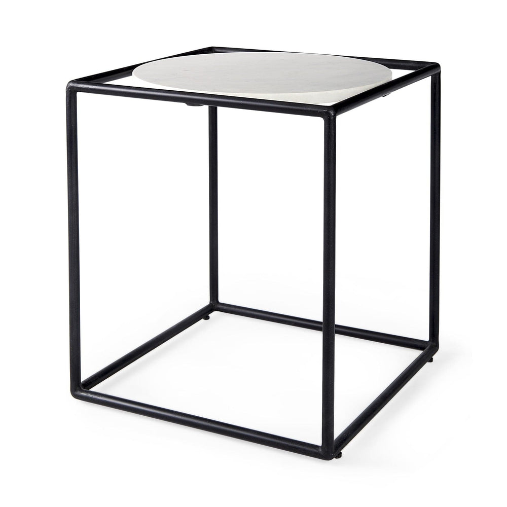 22" Black Marble Round End Table - Homeroots - Flyclothing LLC