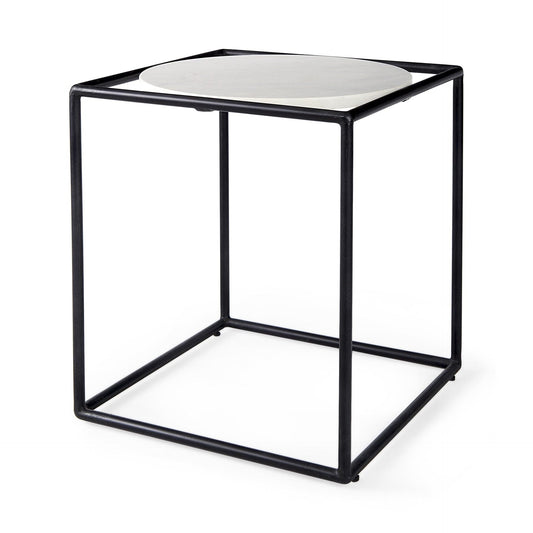 22" Black Marble Round End Table - Homeroots