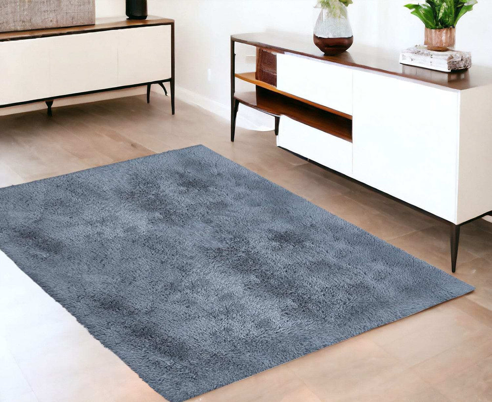 4' X 5' Gray Shag Power Loom Non Skid Area Rug - Homeroots - Flyclothing LLC