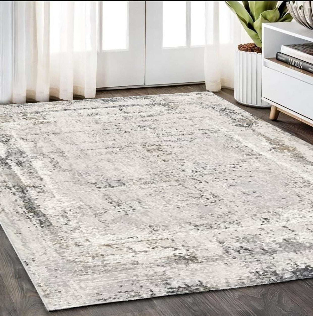 5' X 8' Gray and Ivory Abstract Power Loom Area Rug - Homeroots - Flyclothing LLC