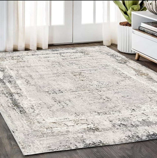 5' X 8' Gray and Ivory Abstract Power Loom Area Rug - Homeroots - Flyclothing LLC