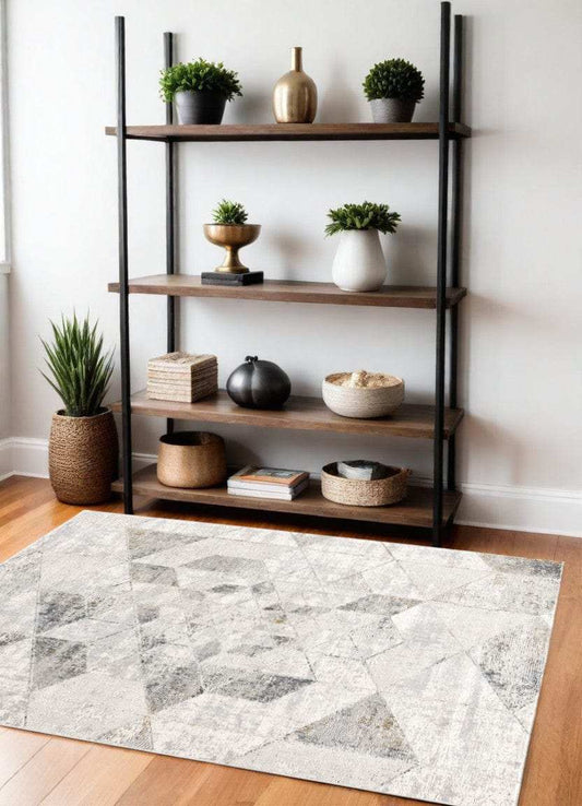 4' X 6' Gray and Ivory Abstract Power Loom Area Rug - Homeroots - Flyclothing LLC