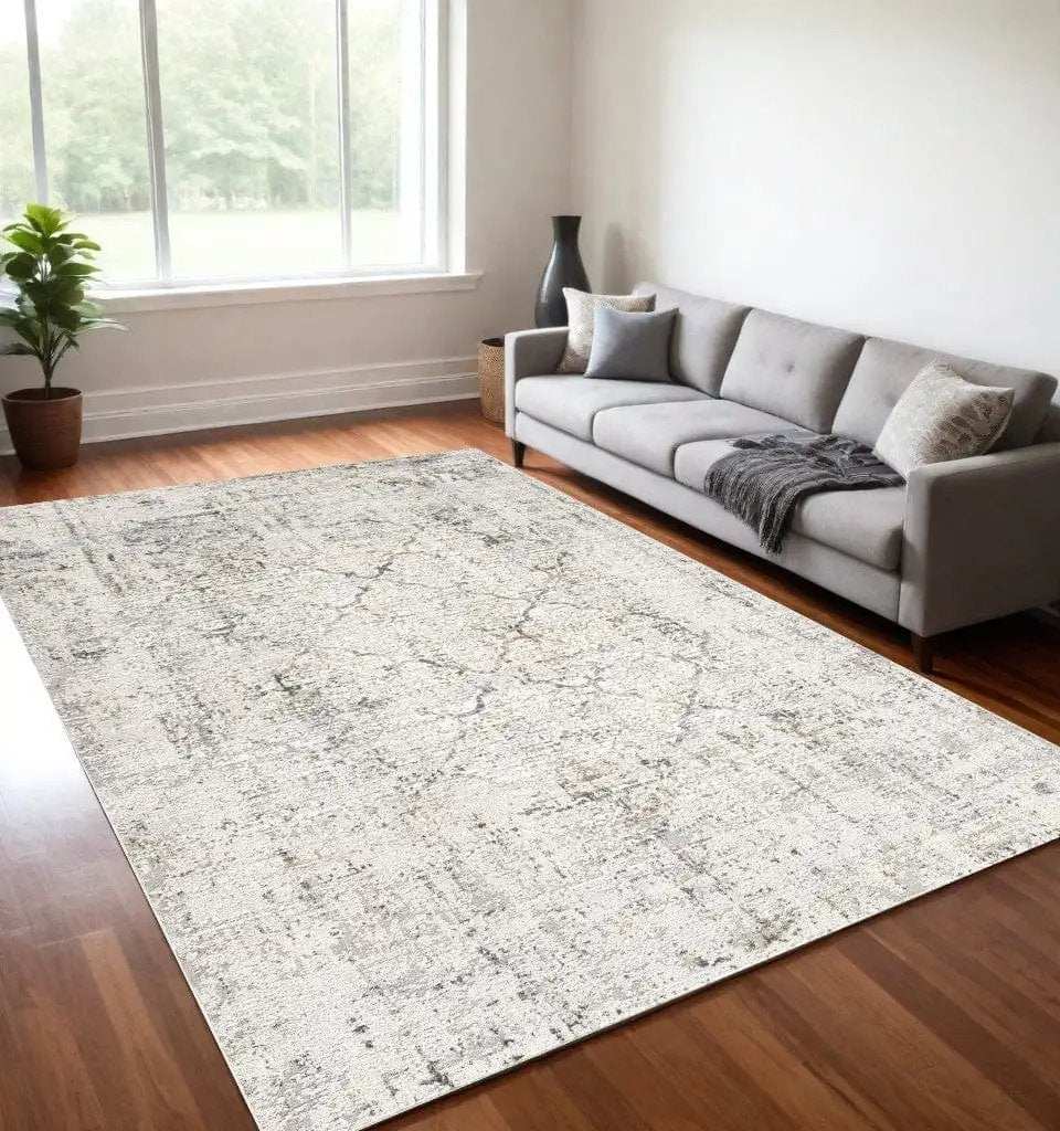 5' X 7' Gray and Ivory Abstract Area Rug - Homeroots - Flyclothing LLC