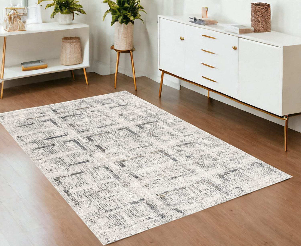 4' X 6' Gray and Ivory Abstract Power Loom Area Rug - Homeroots - Flyclothing LLC