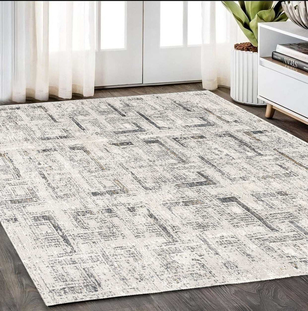 5' X 8' Gray and Ivory Abstract Power Loom Area Rug - Homeroots - Flyclothing LLC