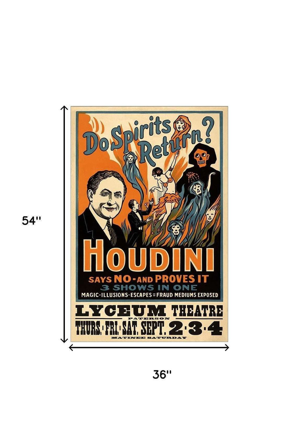 Houdini Spirits Vintage Magic Unframed Print Wall Art - Homeroots - Flyclothing LLC