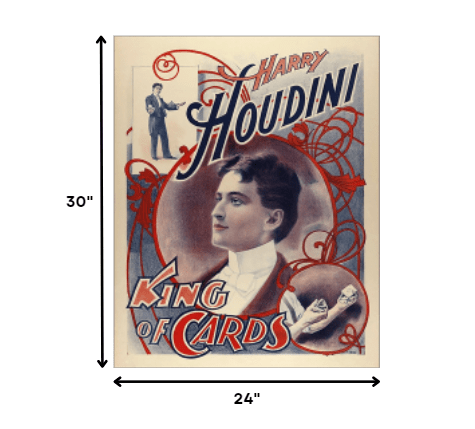 30" X 24" Houdini King Of Cards Vintage Magic Poster Wall Art - Homeroots - Flyclothing LLC