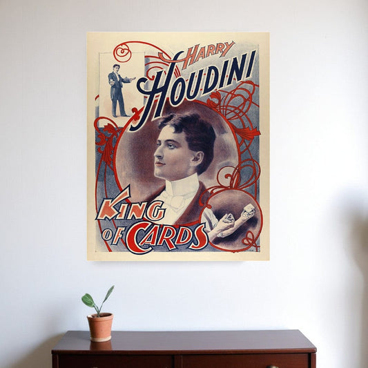 30" X 24" Houdini King Of Cards Vintage Magic Poster Wall Art - Homeroots
