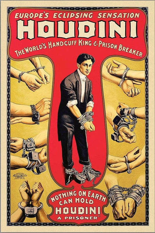 24" X 36" Houdini Handcuff King Vintage Magic Poster Wall Art - Homeroots