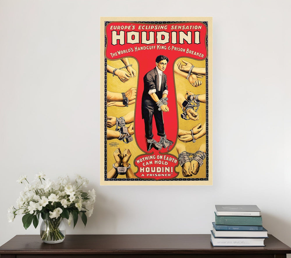20" X 30" Houdini Handcuff King Vintage Magic Poster Wall Art - Homeroots - Flyclothing LLC