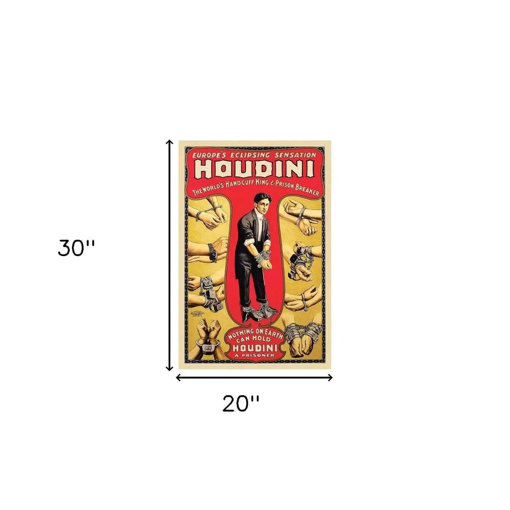 20" X 30" Houdini Handcuff King Vintage Magic Poster Wall Art - Homeroots - Flyclothing LLC