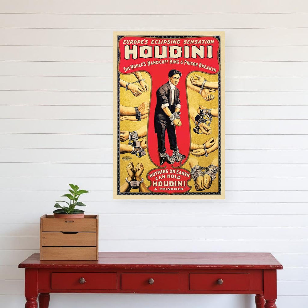 16" X 24" Houdini Handcuff King Vintage Magic Poster Wall Art - Homeroots - Flyclothing LLC