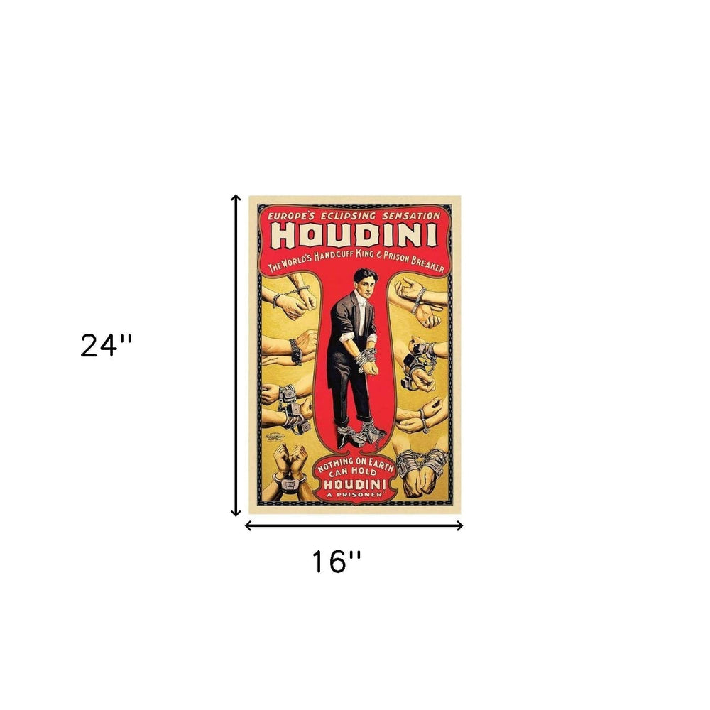 16" X 24" Houdini Handcuff King Vintage Magic Poster Wall Art - Homeroots - Flyclothing LLC