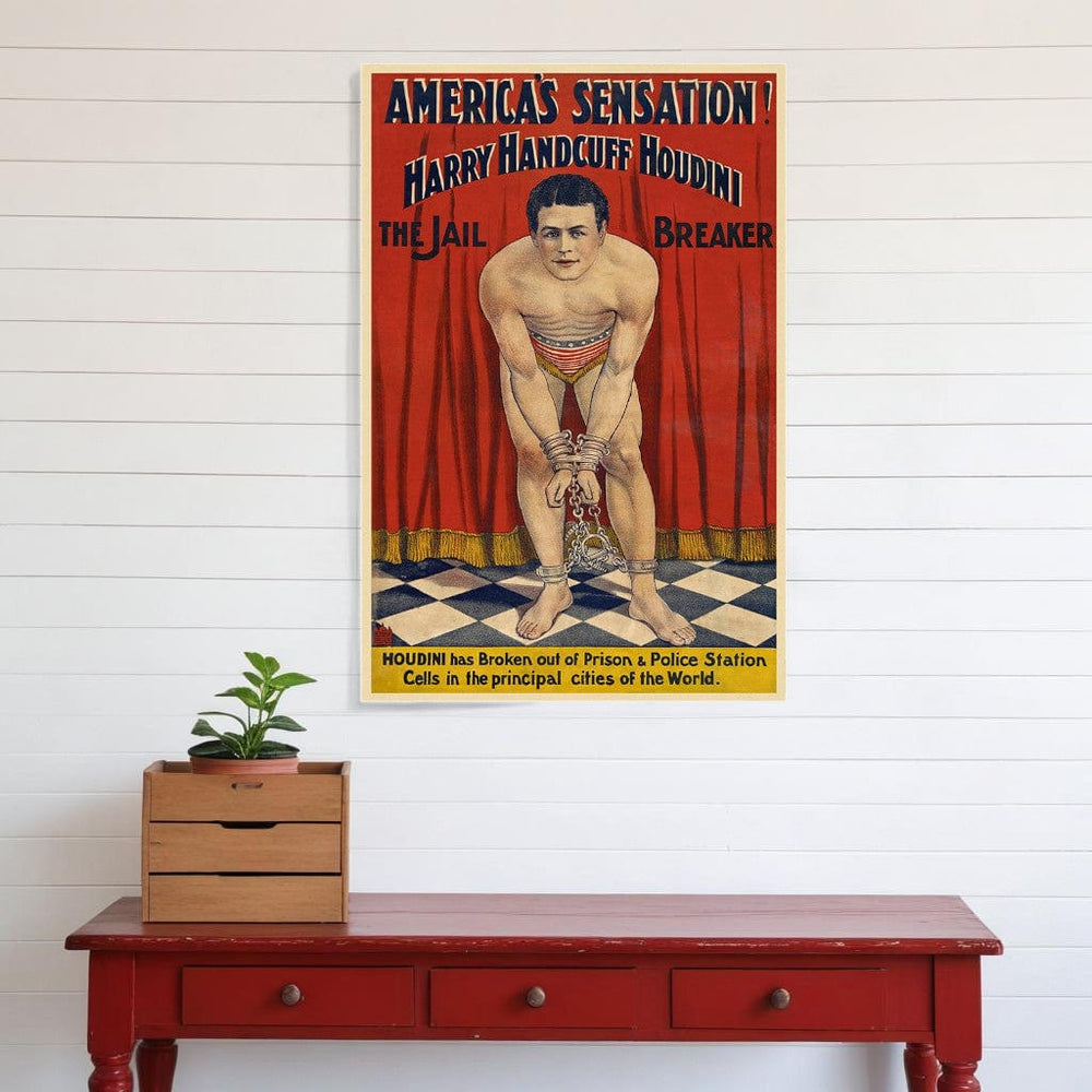 16" X 24" Houdini In Handcuffs Vintage Magic Poster Wall Art - Homeroots - Flyclothing LLC