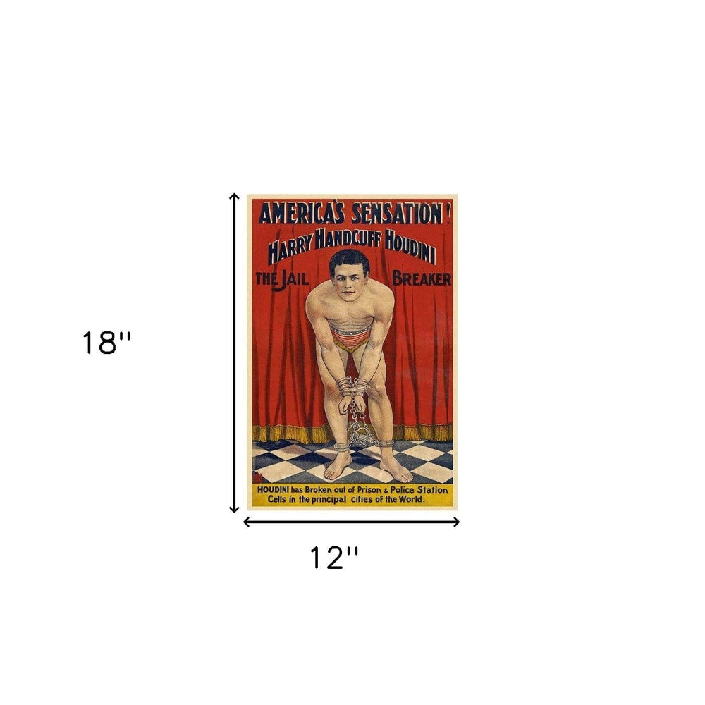 12" X 18" Houdini In Handcuffs Vintage Magic Poster Wall Art - Homeroots - Flyclothing LLC