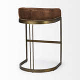 29" Brown Leather And Antiqued Brass Metal Low Back Bar Height Bar Chair - Homeroots - Flyclothing LLC