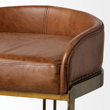29" Brown Leather And Antiqued Brass Metal Low Back Bar Height Bar Chair - Homeroots - Flyclothing LLC