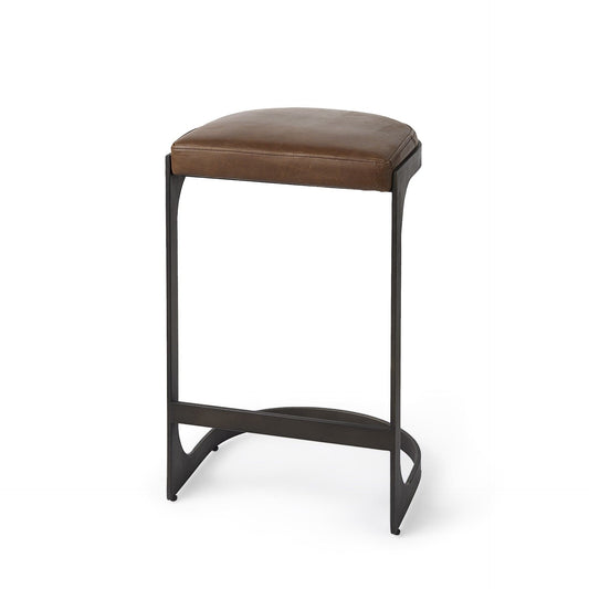 29" Medium Brown Iron Backless Bar Chair - Homeroots