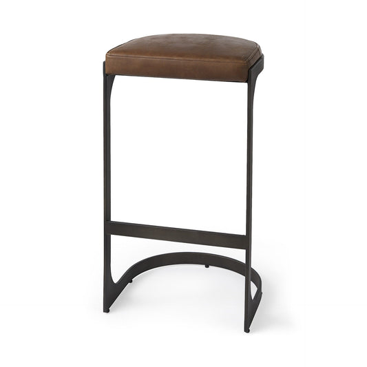 35" Medium Brown Iron Backless Bar Chair - Homeroots