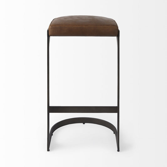 35" Medium Brown Iron Backless Bar Chair - Homeroots