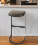 29" Brown Leather And Iron Backless Bar Chair - Homeroots