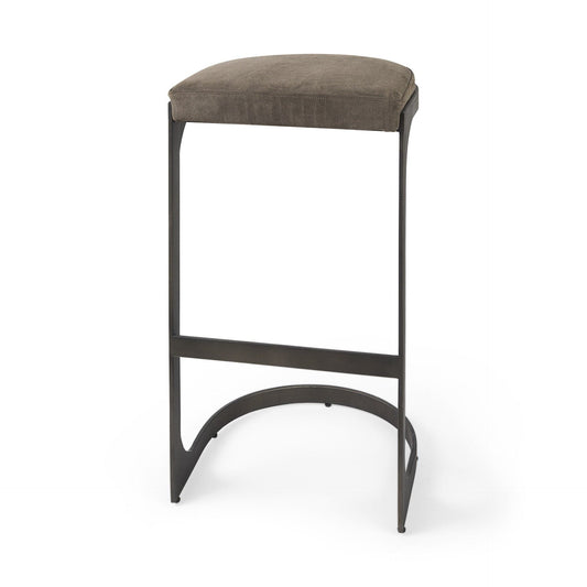 29" Brown Leather And Iron Backless Bar Chair - Homeroots