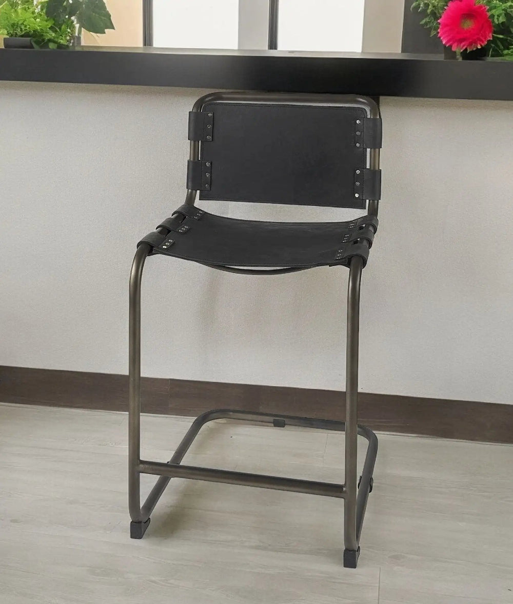 29" Black Leather And Iron Bar Chair - Homeroots - Flyclothing LLC