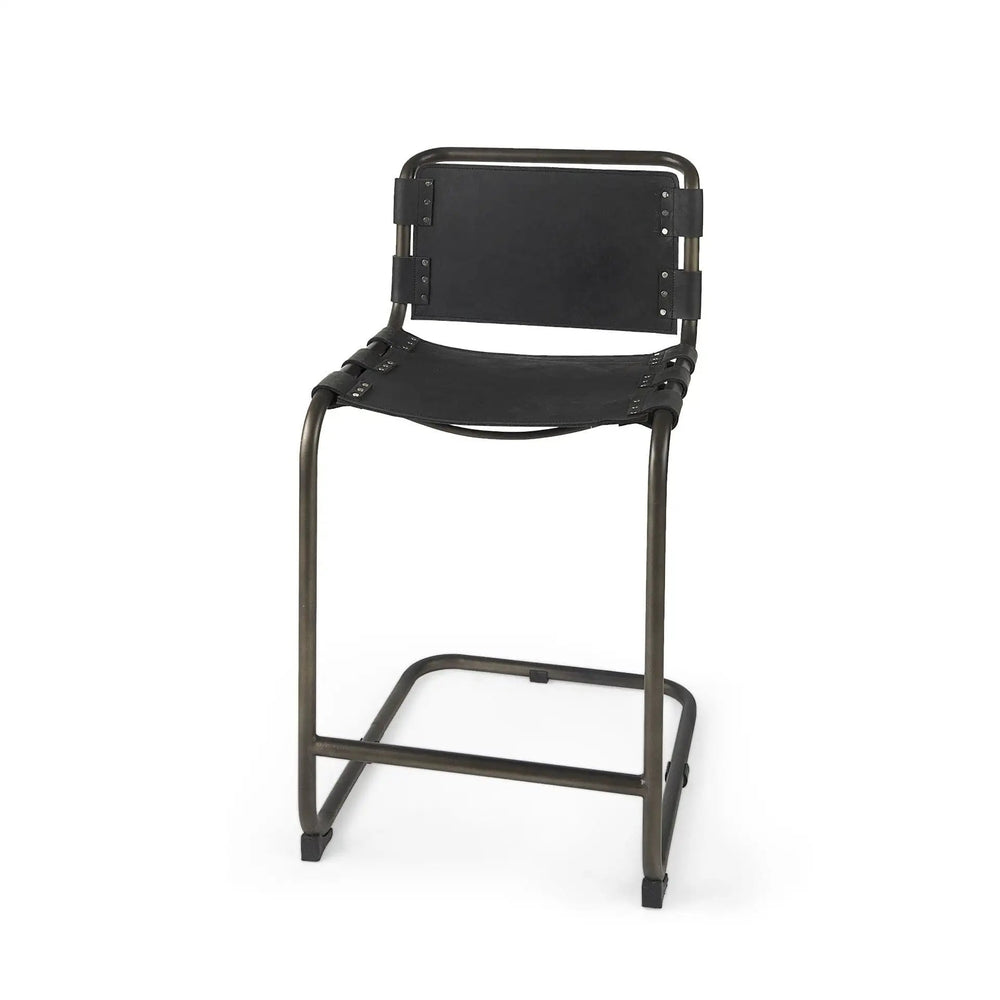 29" Black Leather And Iron Bar Chair - Homeroots - Flyclothing LLC
