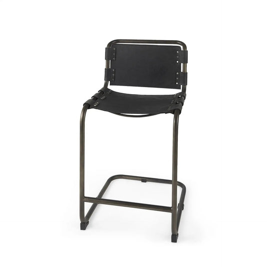 29" Black Leather And Iron Bar Chair - Homeroots