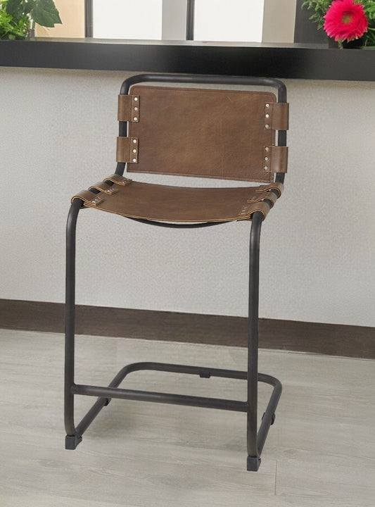 29" Brown And Black Steel Bar Chair - Homeroots