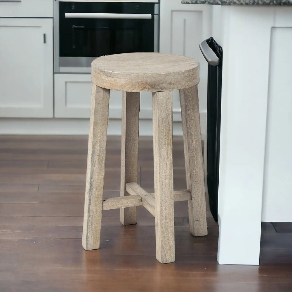 26" Brown Solid and Manufactured Wood Backless Counter Height Bar Chair - Homeroots