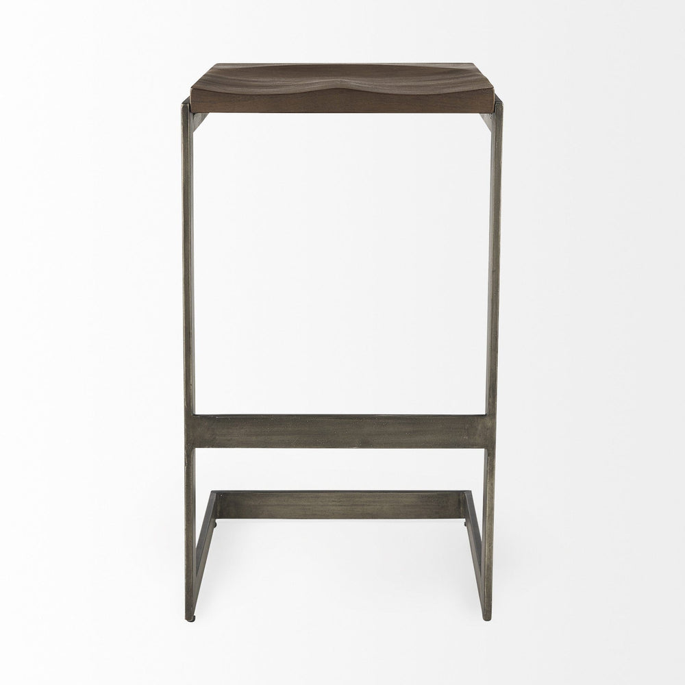 30" Wood Brown And Gray Solid Wood And Metal Backless Bar Height Bar Chair - Homeroots