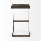 30" Wood Brown And Gray Solid Wood And Metal Backless Bar Height Bar Chair - Homeroots