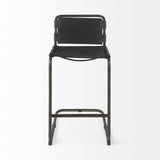 30" Black And Gunmetal Gray Leather And Iron Bar Height Bar Chair - Homeroots