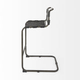 30" Black And Gunmetal Gray Leather And Iron Bar Height Bar Chair - Homeroots