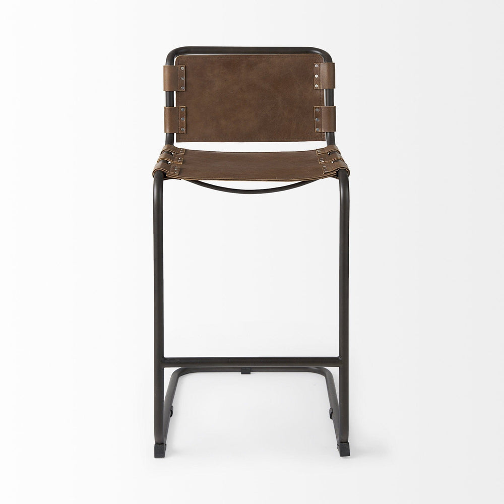 35" Brown Leather And Steel Bar Chair - Homeroots - Flyclothing LLC