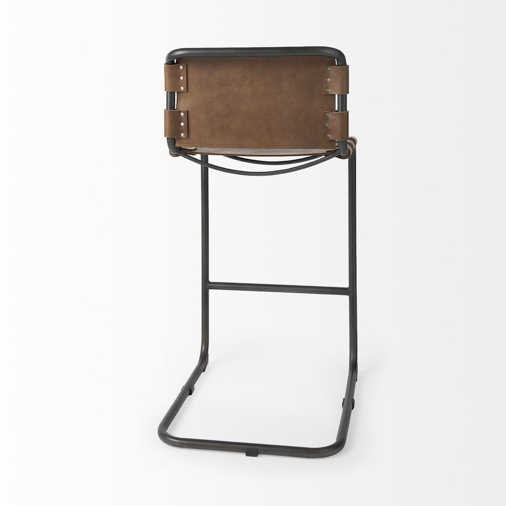 35" Brown Leather And Steel Bar Chair - Homeroots - Flyclothing LLC