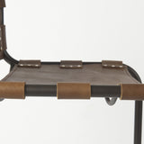35" Brown Leather And Steel Bar Chair - Homeroots - Flyclothing LLC