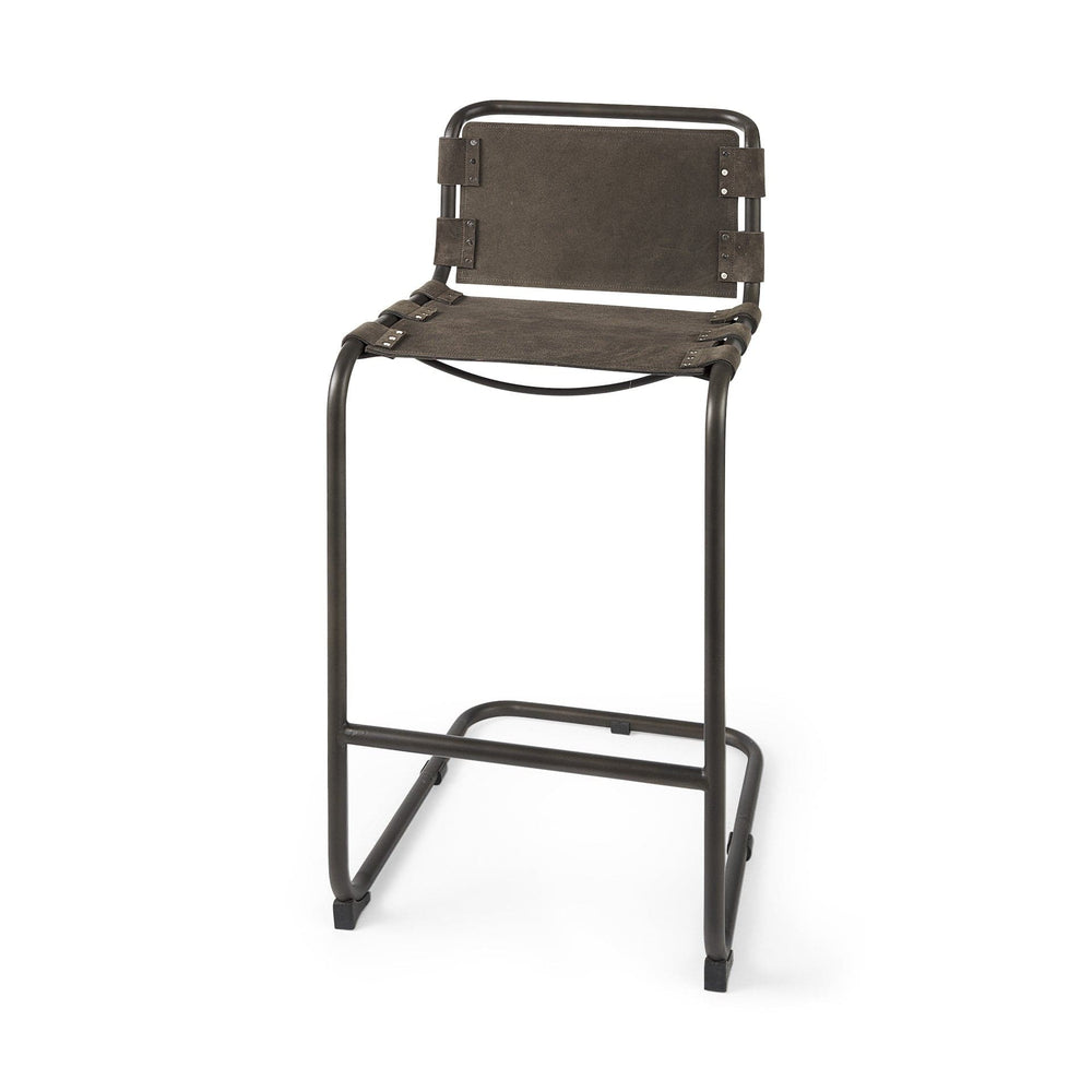 30" Brown And Black Leather And Iron Bar Chair - Homeroots - Flyclothing LLC