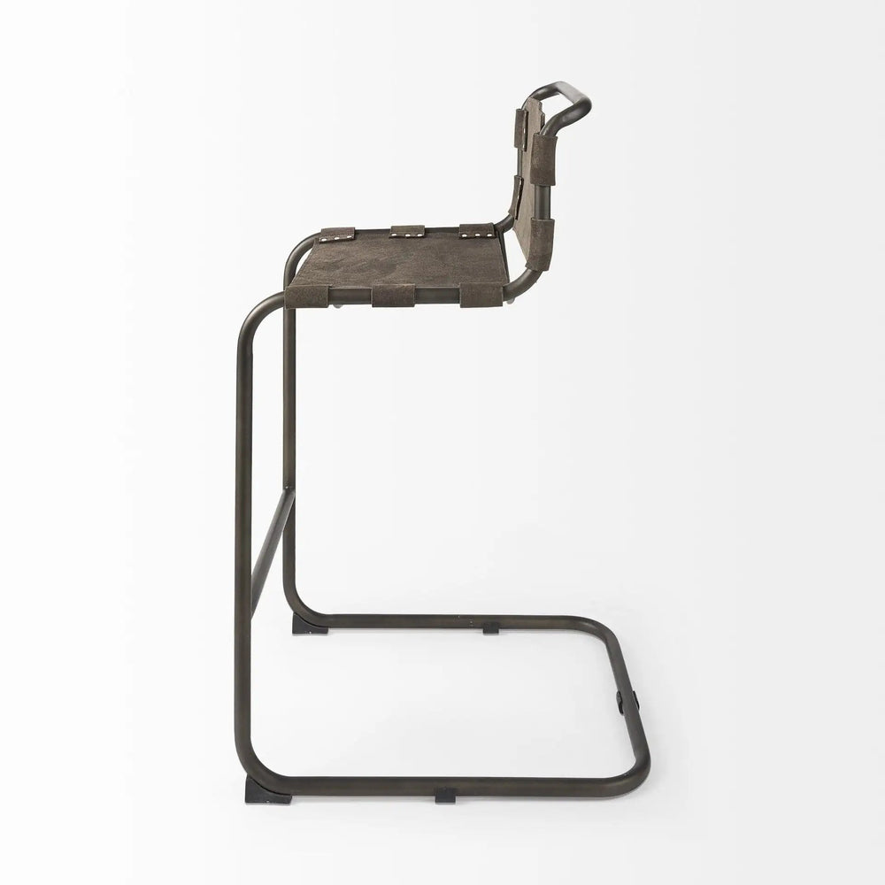 30" Brown And Black Leather And Iron Bar Chair - Homeroots - Flyclothing LLC